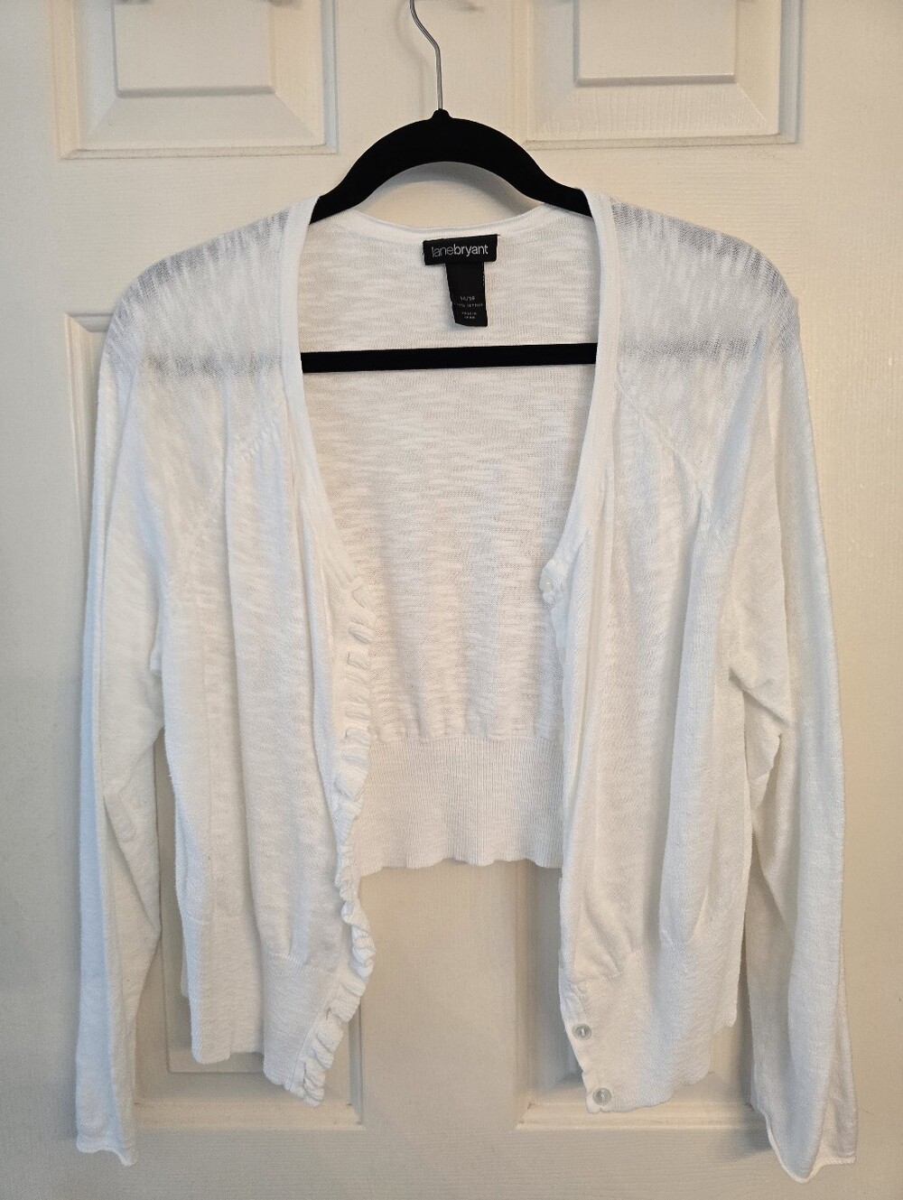 Lane Bryant White Ruffle-Trim Cropped Cardigan